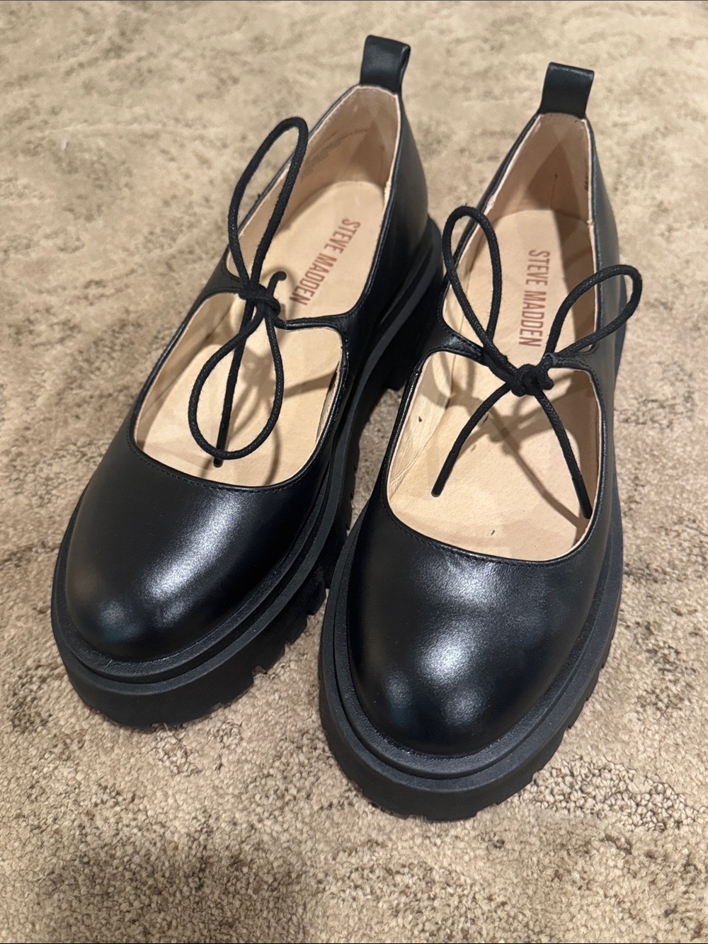 Steve Madden Black Lace-Up Mary Jane Platform Flats